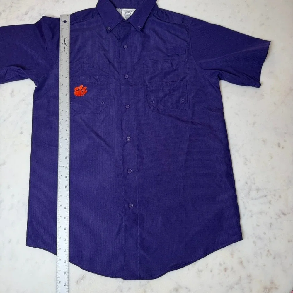 ProEdge Clemson Tigers Mens‎ Small Purple Fishing Shirt Short Sleeve Button Down